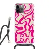 Lijnen - Roze - Beige - Abstract - Minimalistisch Hoesje iPhone 12 Pro met koord klein -3d