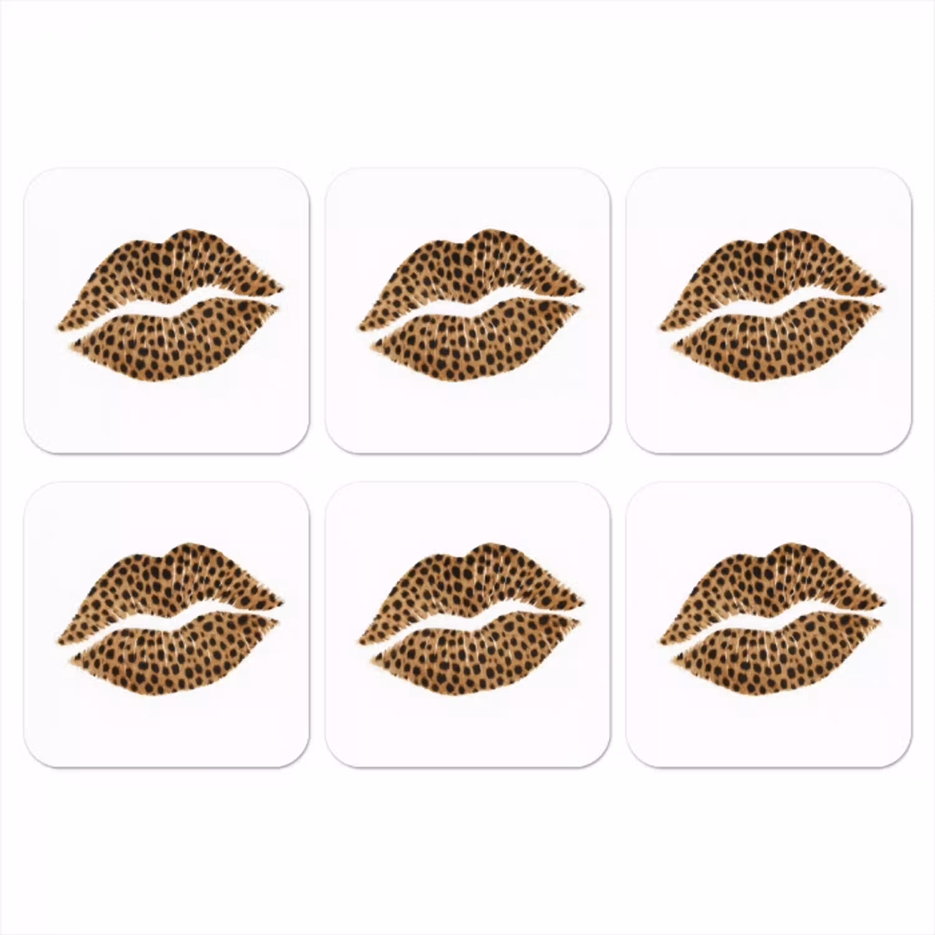 Lip - Panterprint - Minimalistisch - Wit onderzetter kurk middel -3d