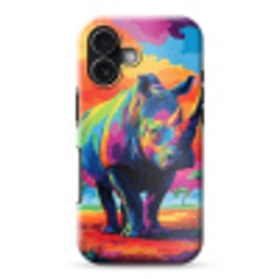 Neushoorn - Zonsondergang - Savanna - Kleurrijk Toughcase MagSafe Apple iPhone 17 klein -3d