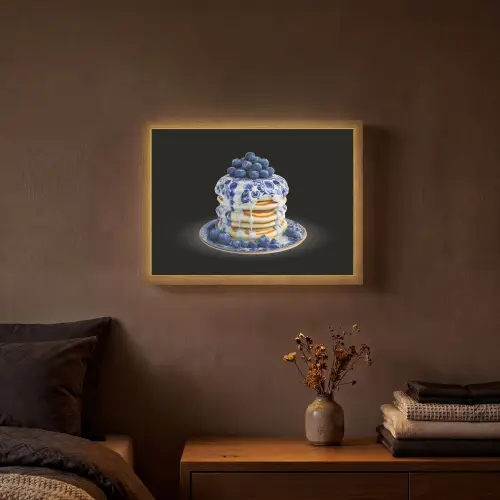 Pannenkoeken - Blauwe Bessen - Bord Light Box met batterij (Wandlamp) middel -sfeer4