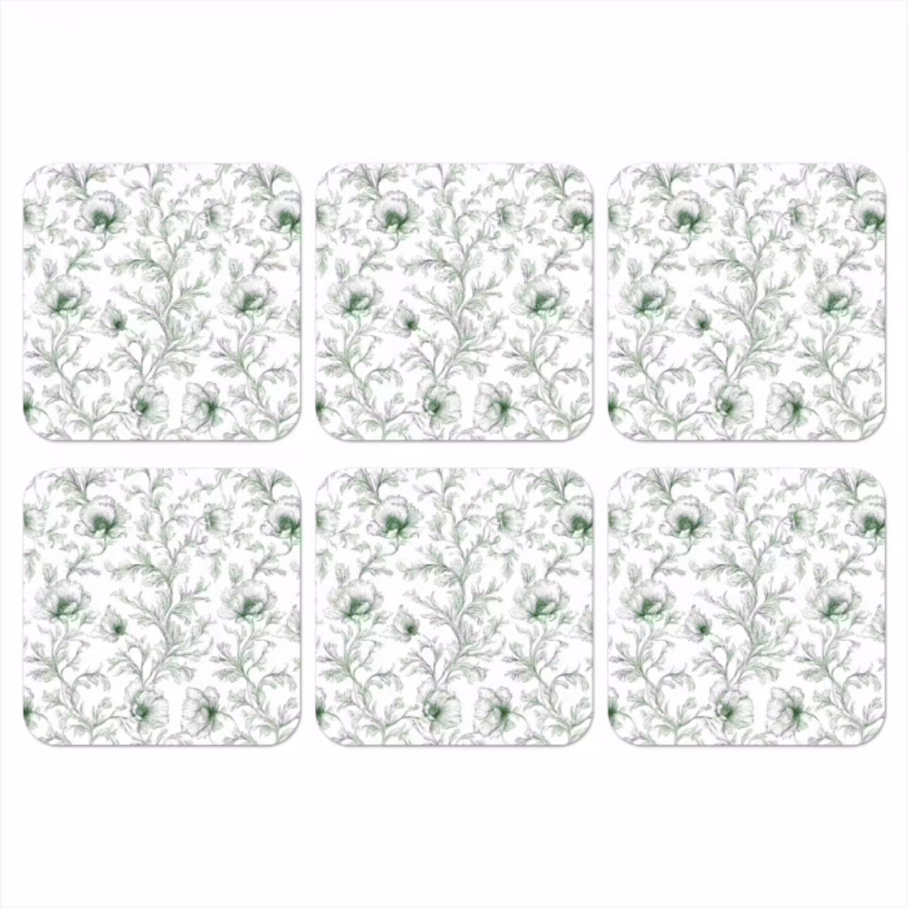 Bloemen - Getekend - Groen onderzetter kurk middel 366 -3d