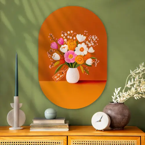 Vaas - Bloemen - Oranje Wandcirkel Ovaal Glas middel -sfeer2