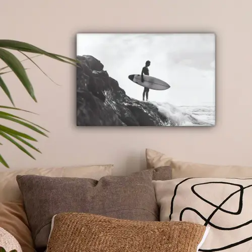Surfer - Rots - Oceaan - Golven canvas 2cm klein -sfeer1