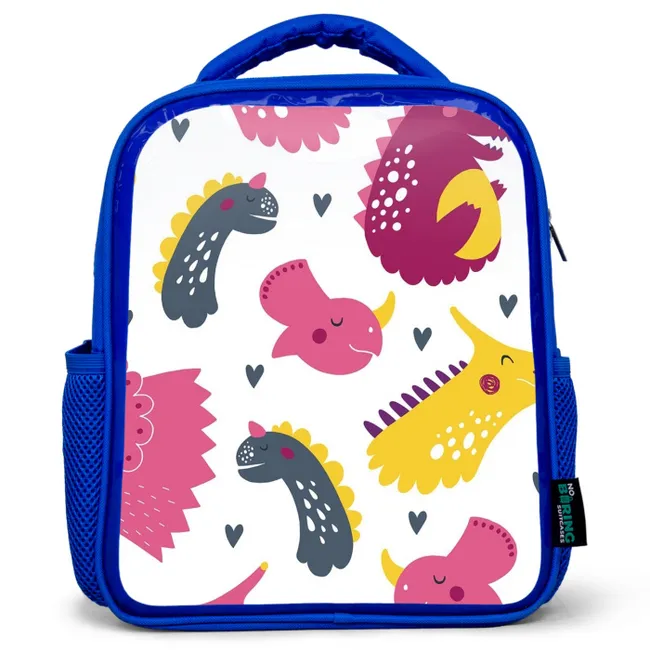 Dino - Patronen - Kind - Roze - Meisjes Kinderrugzak - Blauw middel -3d