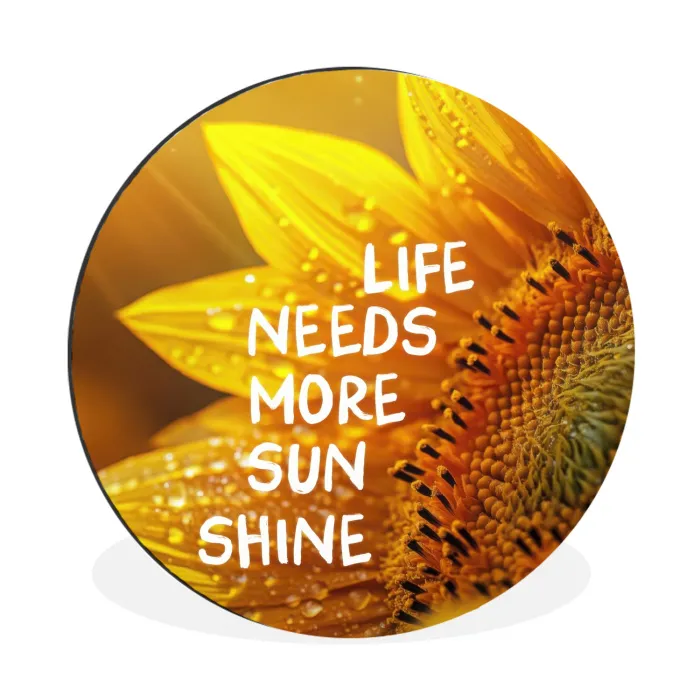 Zonnebloem - Close up - Geel - Quote Wandcirkel aluminium klein -3d