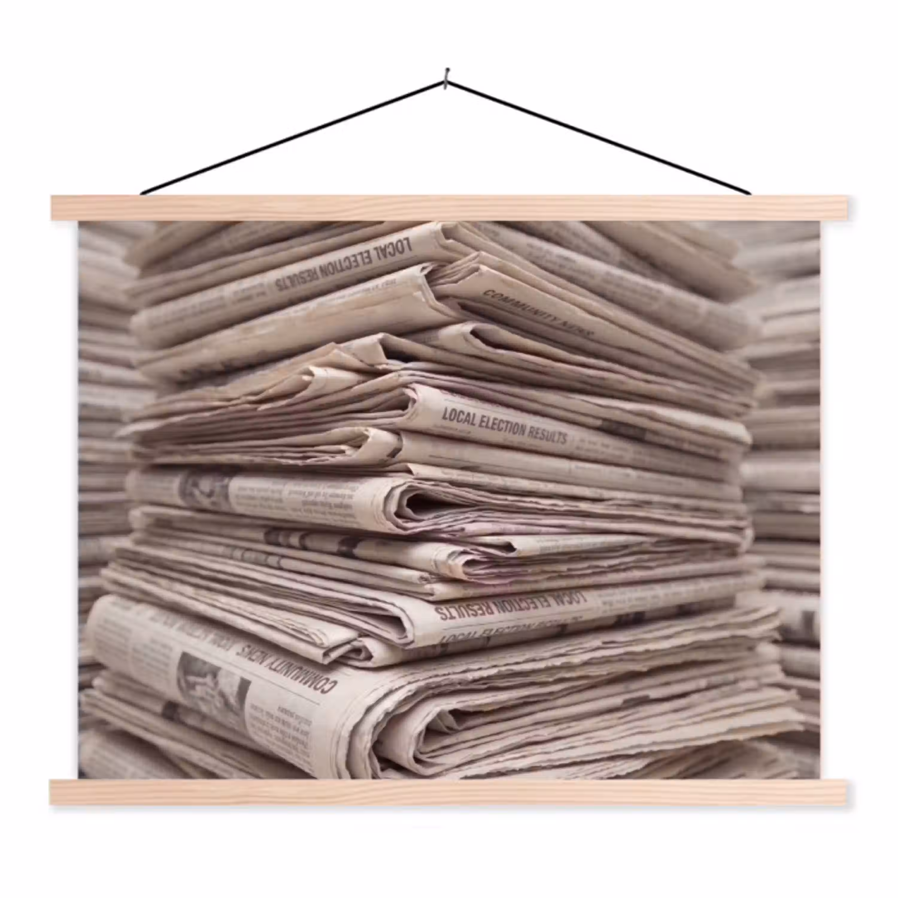 Kranten - Stapel - Nieuws - Vintage - Beige textielposter latten blank klein -3d