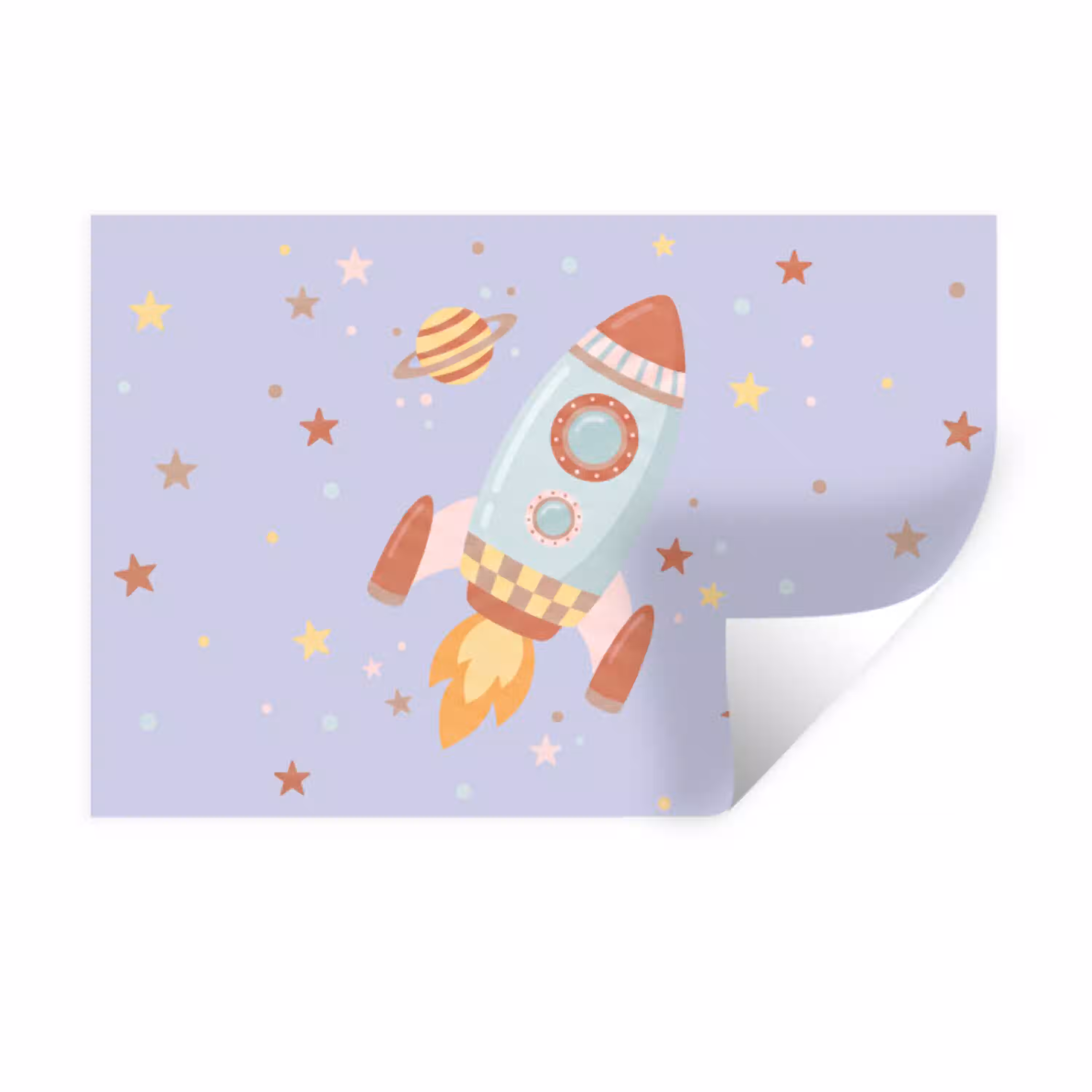 Raket - Ruimte - Planeet - Illustratie Muursticker klein -3d