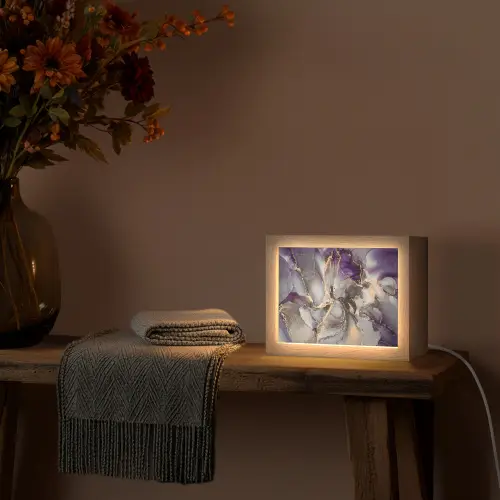 Goud - Paars - Marmer Light Box met kabel (Tafellamp) klein -sfeer4