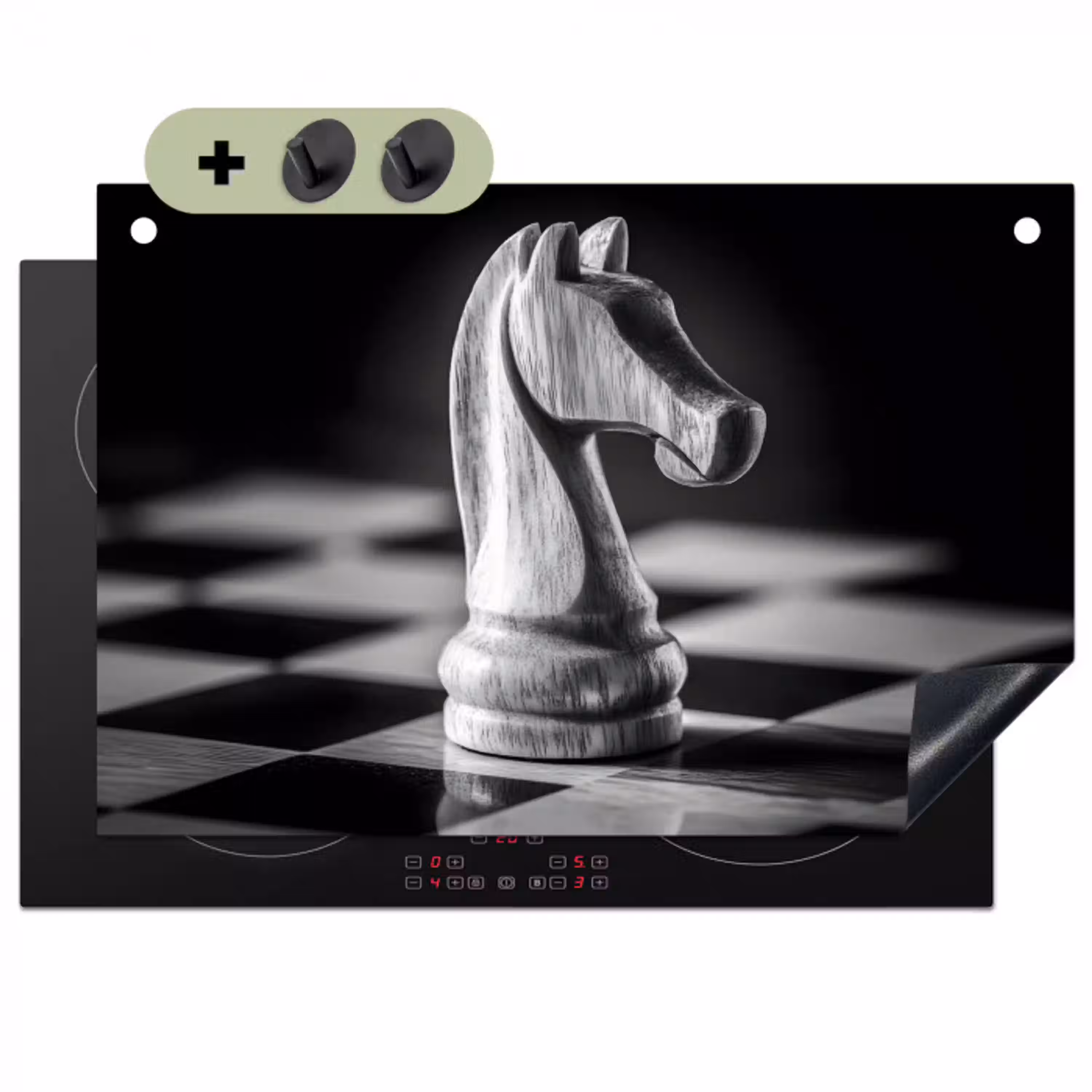 Paard - Hout - Schaalbord - Zwart Inductie beschemer met haakjes klein -3d