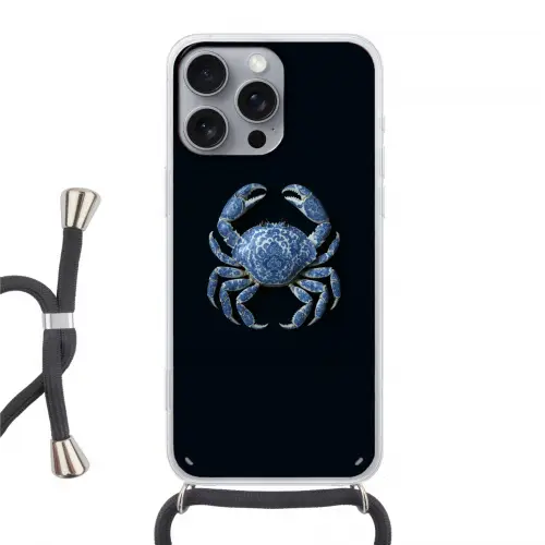 Krab - Delfts blauw - Dieren Hoesje iPhone 16 Pro Max met koord klein -3d
