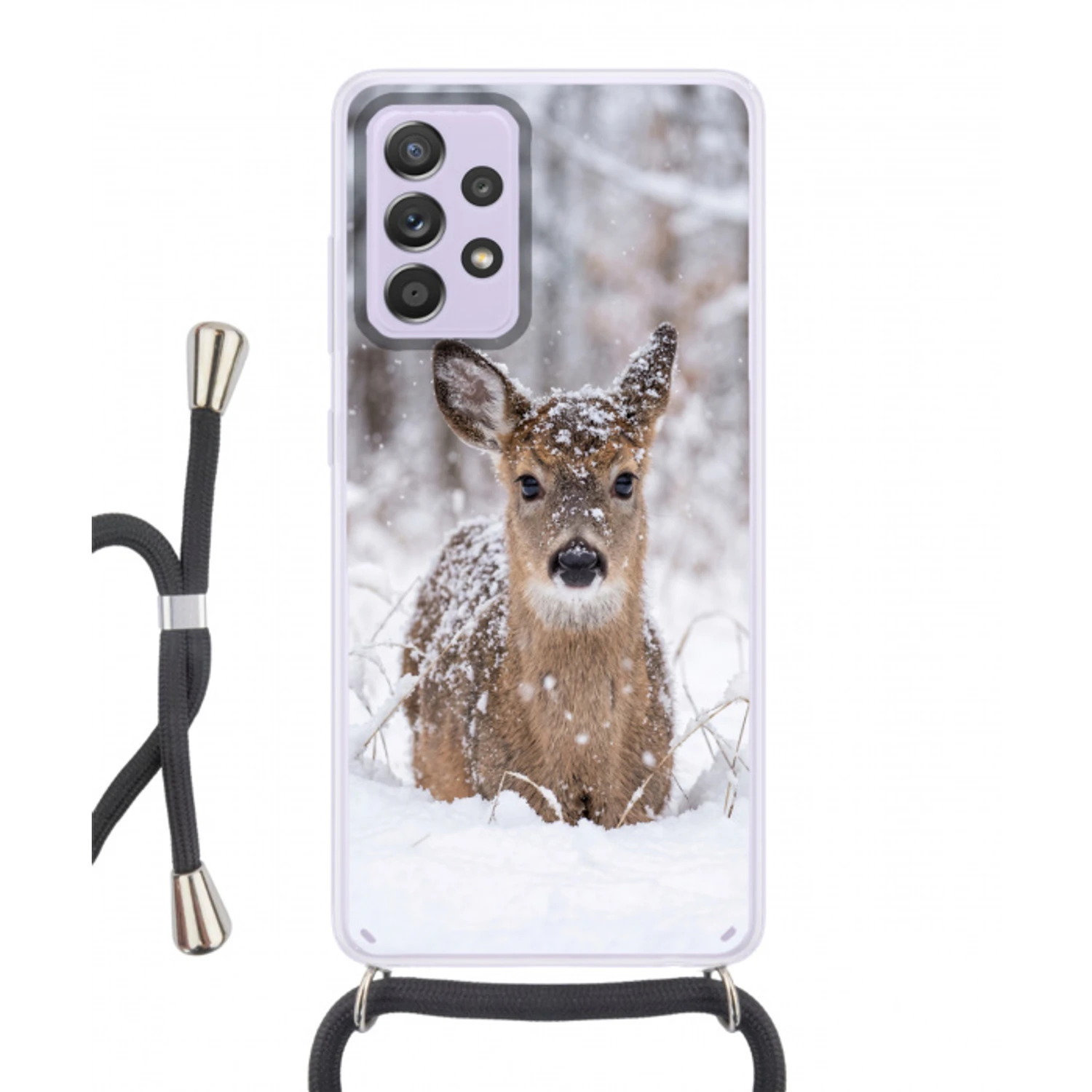 Hert - Sneeuw - Bos - Dieren - Vertederend Hoesje Samsung Galaxy A52 5G met koord klein -3d