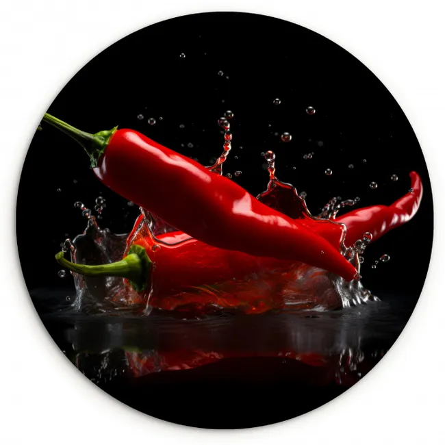 Peper - Rood - Zwart - Water - Groente KitchenYeah - Keuken - Wandcirkel Forex klein -3d