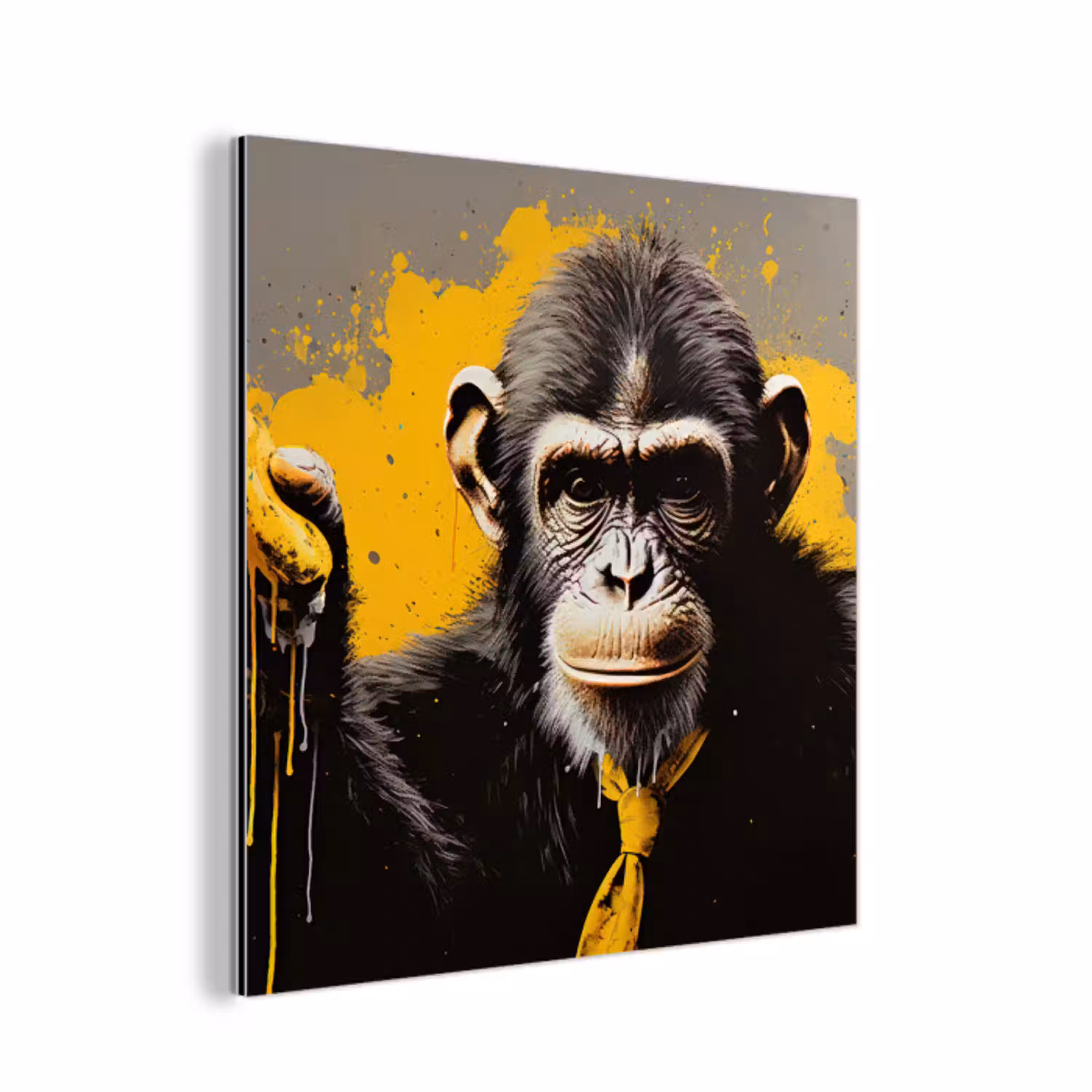 Aap - Chimpansee - Banaan - Geel - Dieren - Stropdas aluminium wit klein -3d