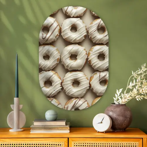 Donuts - Chocolade - Wit - Beige Wandcirkel Ovaal Glas middel -sfeer2