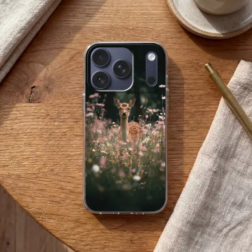 Hert - Wilde bloemen - Bos Telefoonhoesje iPhone 17 Pro klein -sfeer1