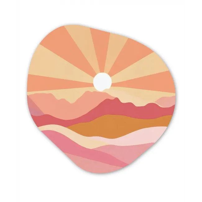 Bergen - Abstract - Zonnestralen - Roze Wandcirkel Organisch Forex 3mm klein -3d