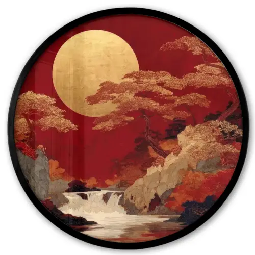 Volle maan - Landschap - Waterval Fotolijst rond zonder passe partout klein -3d