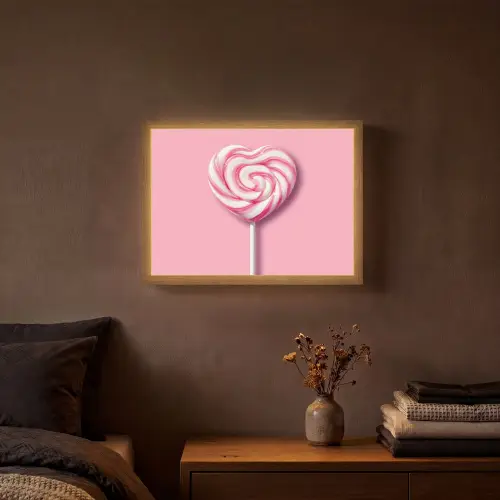 Snoep - Lolly - Hart- Roze Light Box met batterij (Wandlamp) middel -sfeer4