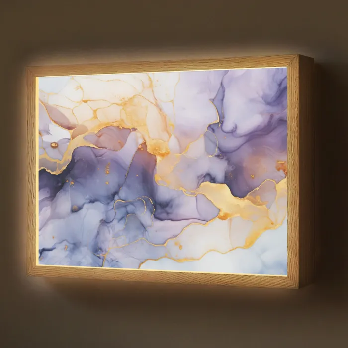 Marmer - Paars - Lila - Goud - Abstract Light Box met batterij (Wandlamp) middel -z3d_website