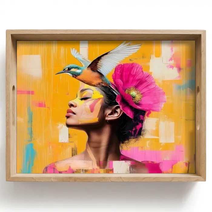 Vogel - Vrouw - Abstract - Bloem Dienblad Rechthoek middel -z3d_shopping