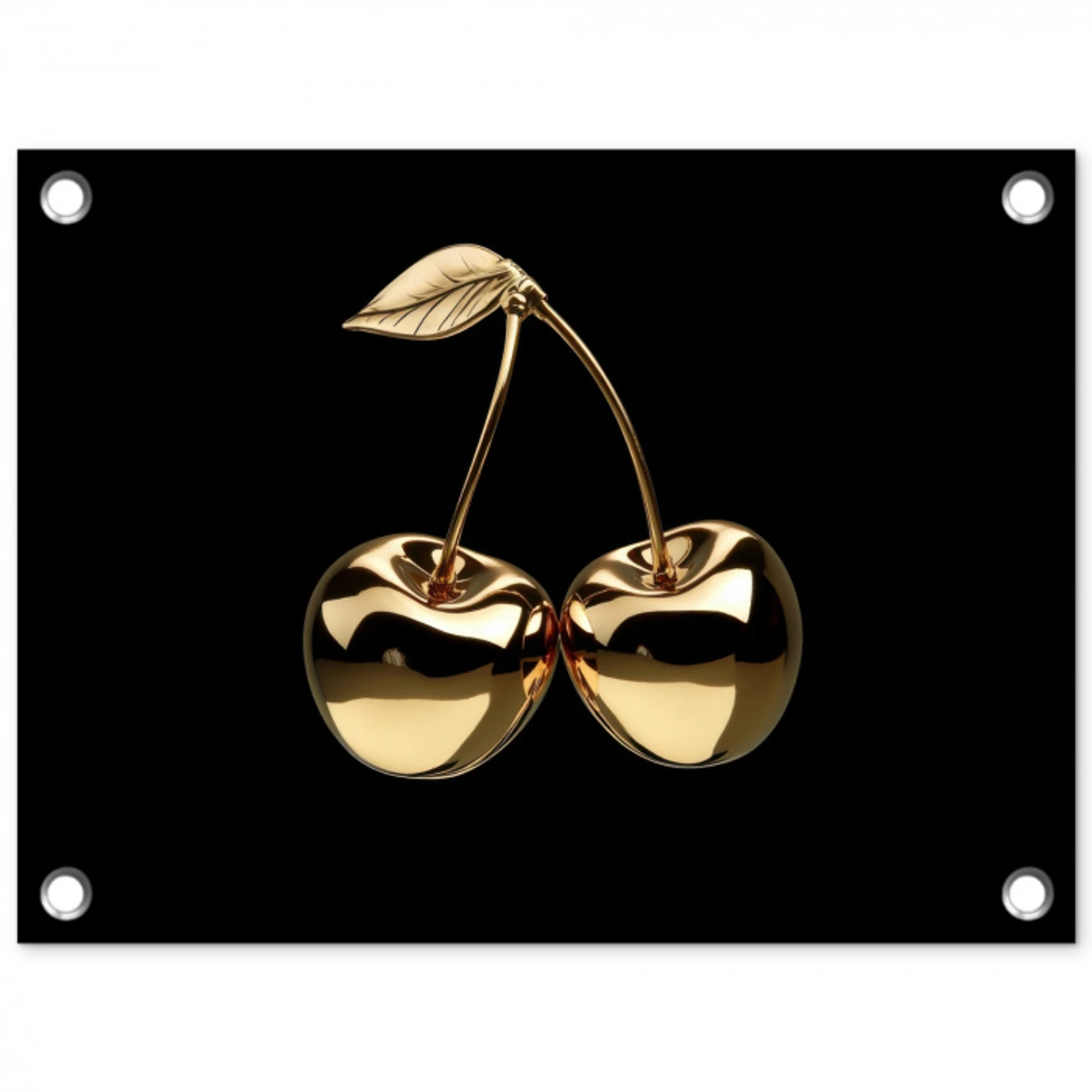 Kersen - Zwart - Goud - Chrome tuinposter los doek klein -3d