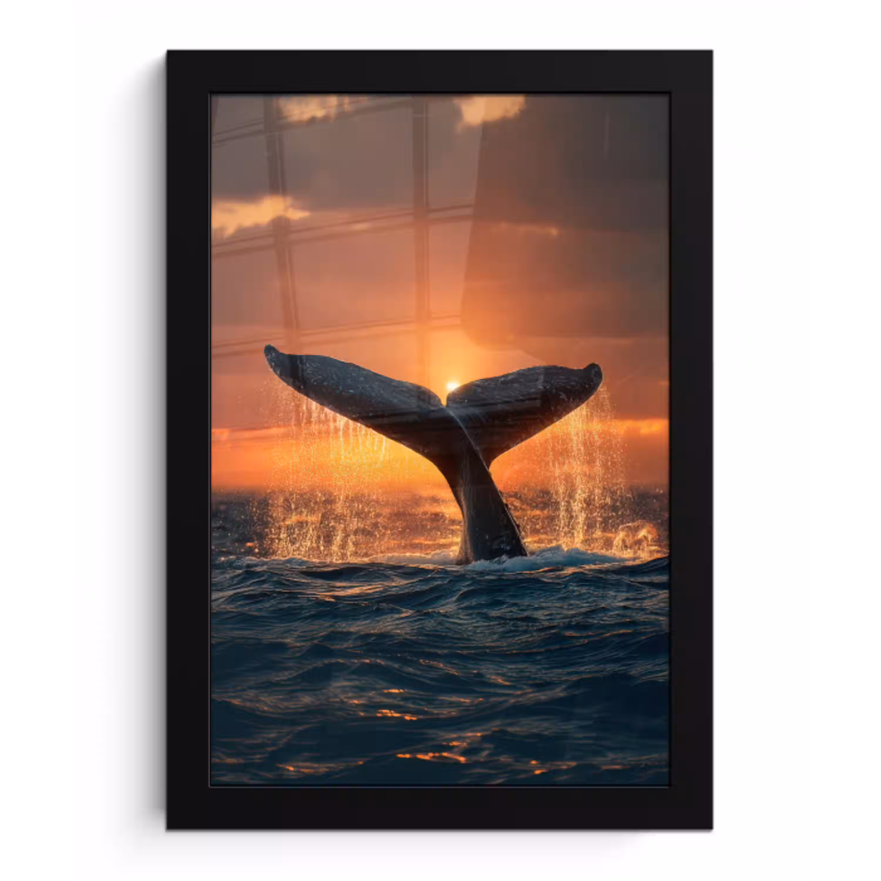 Walvis staart - Water - Zonsondergang fotolijst zwart zonder passe partout klein -3d