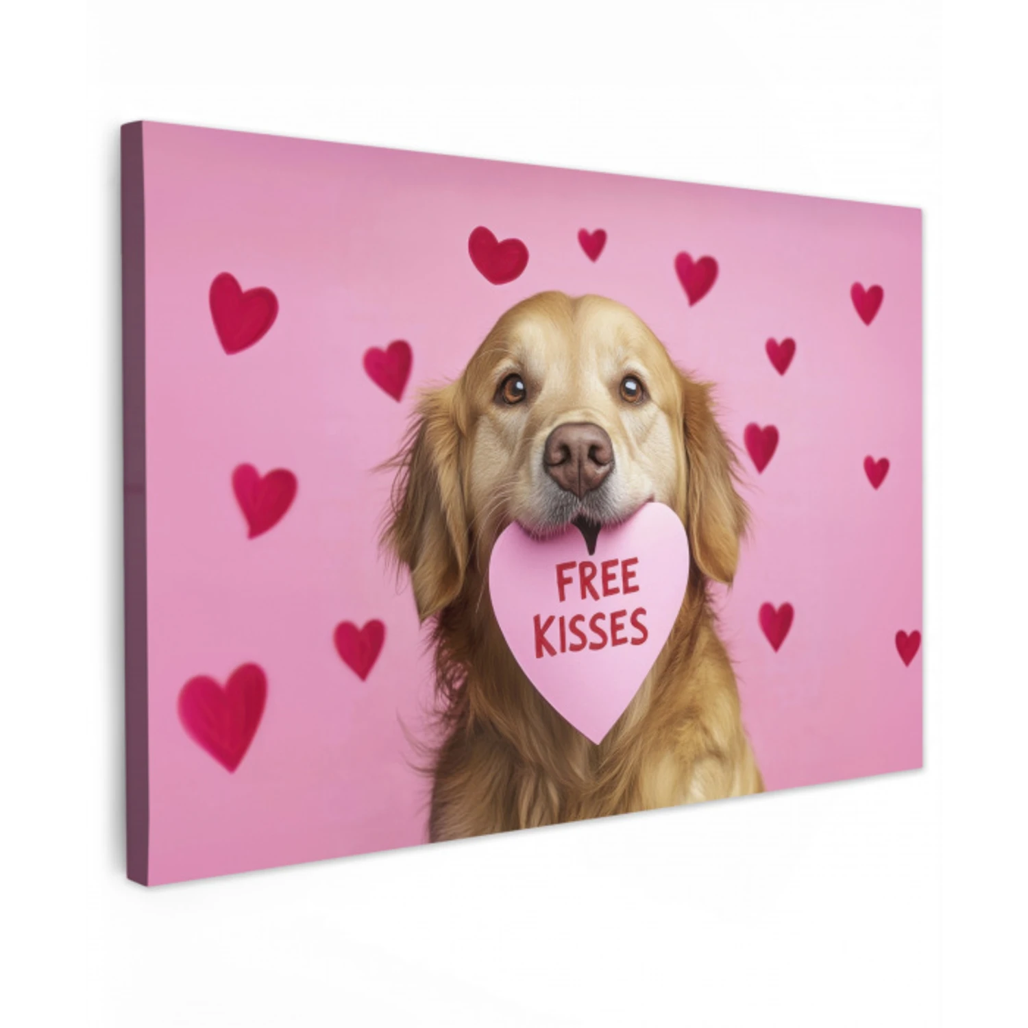 Hond - Kiss- Valentijn - Hartjes Tuinposter op houten frame 2 cm dik klein -3d