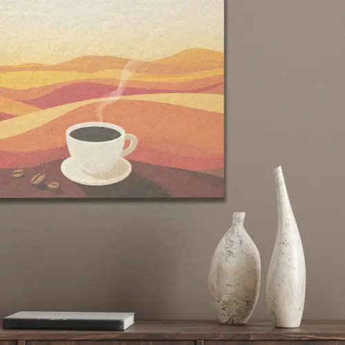 Koffie - Landschap - Oranje - Koffiebonen PET vilt klein -sfeer6_closeup