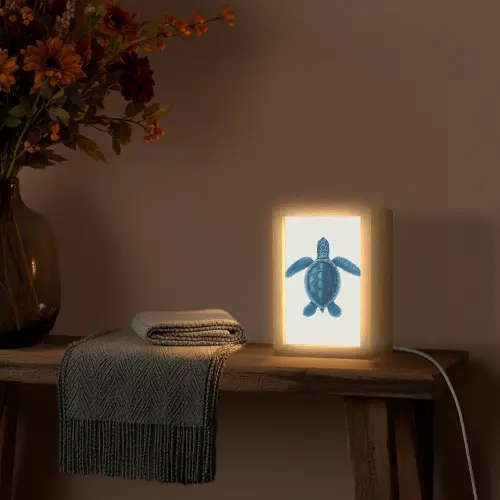 Schildpad - Blauw - Schild Light Box met kabel (Tafellamp) klein -sfeer4