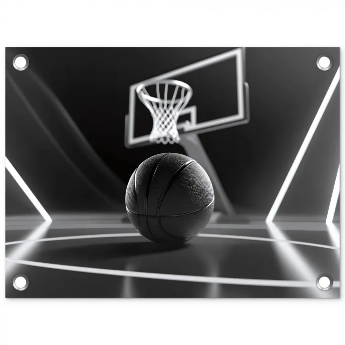Basketbal - Basketbalveld - Lichtlijnen tuinposter los doek klein -3d