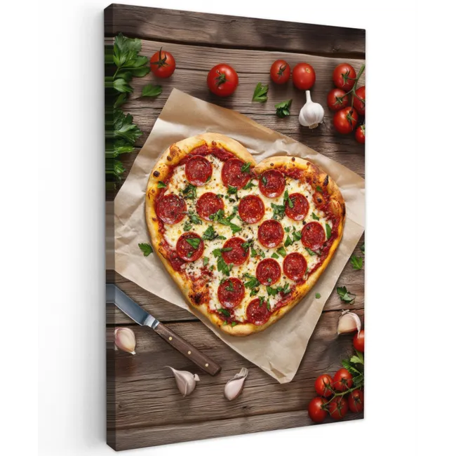 Pizza - Hart - Pepperoni - Tomaat Tuinposter op houten frame 2 cm dik klein -3d