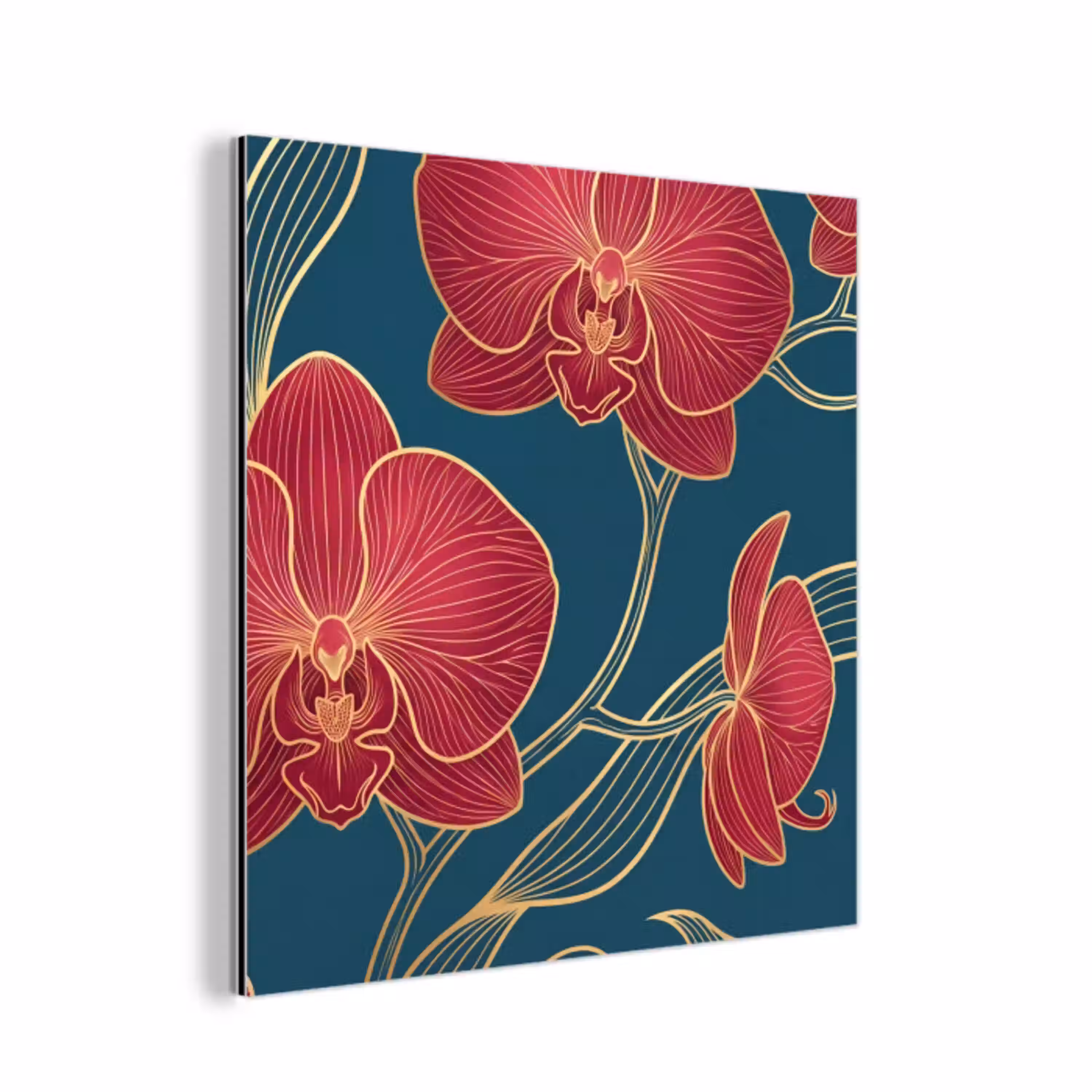 Bloemen - Rood - Goud aluminium wit klein -3d