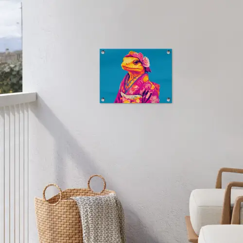 Bloemenkrans - Hagedis - Kimono - Paars tuinposter los doek klein -sfeer8