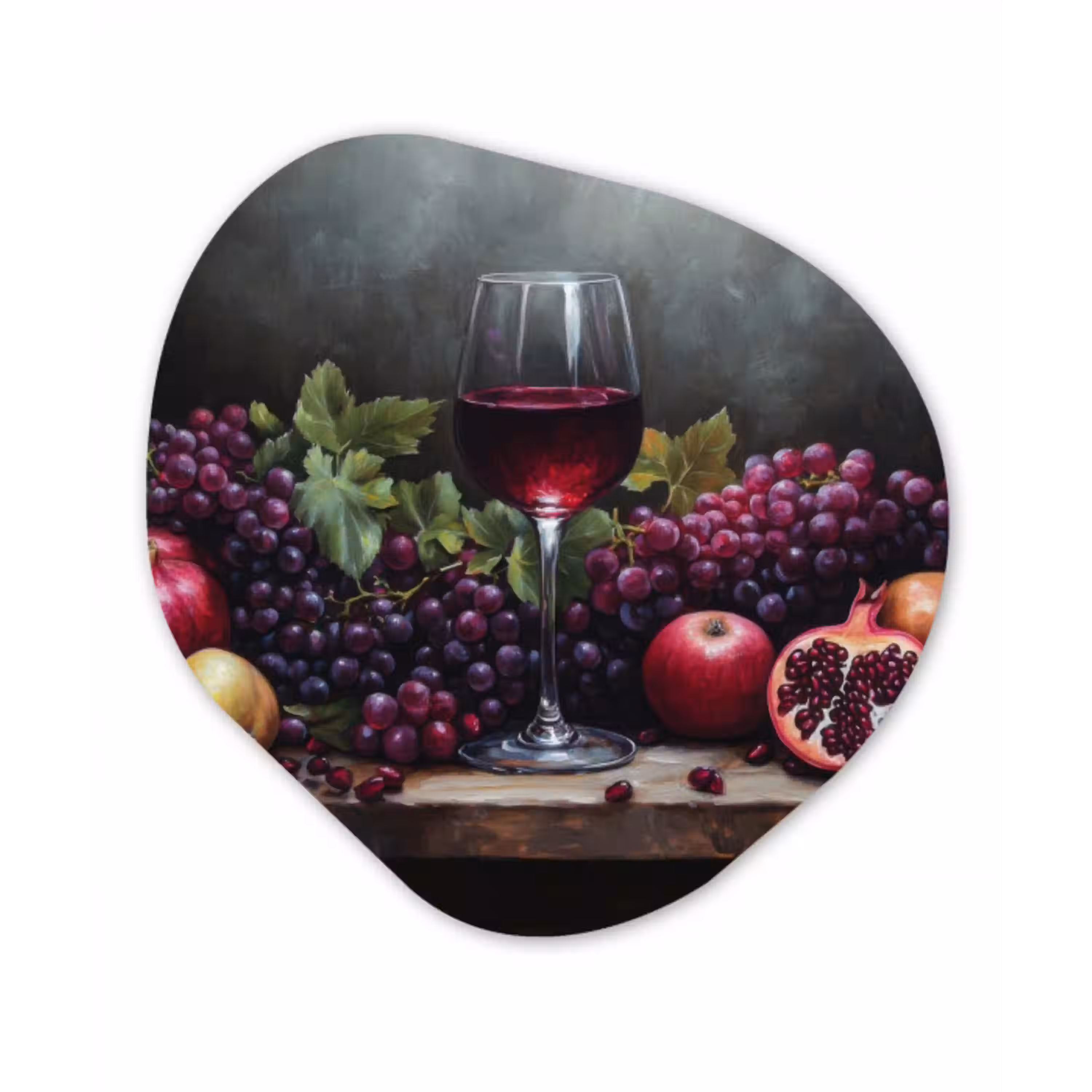 Wijn - Fruit - Stilleven Wandcirkel Organisch Plexiglas middel -3d