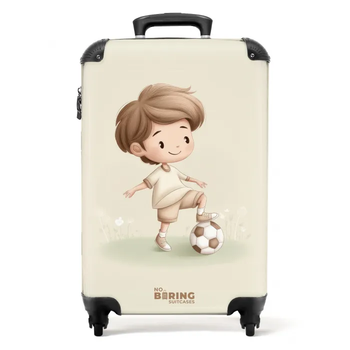 Jongen met een voetbal in bruine tinten NBS - Handbagage koffer - Kinderen Unisex middel -productfoto_recht