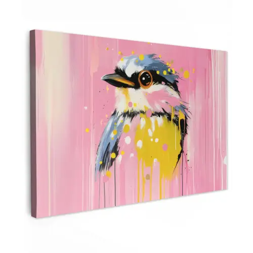 Vogel - Roze - Geel - Blauw canvas 2cm klein -z3d