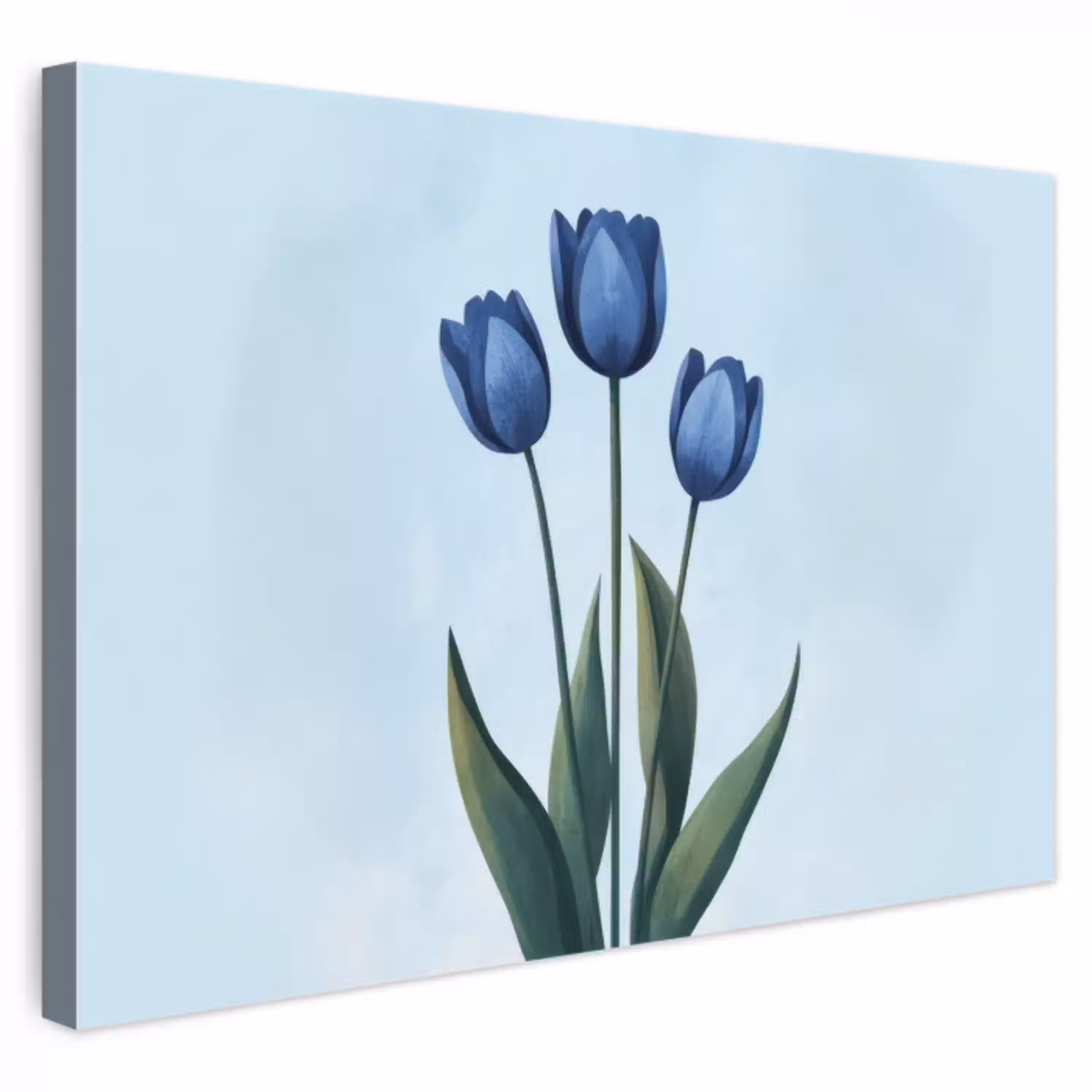 Tulpen - Blauw - Bladeren canvas 2cm klein -3d