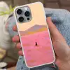 Bloemenweide - Heuvels - Silhouet - Roze Hoesje iPhone 16 Pro Max met koord klein -sfeer3