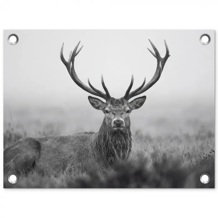 Hert - Mistig - Zwart - Wit tuinposter los doek klein -3d