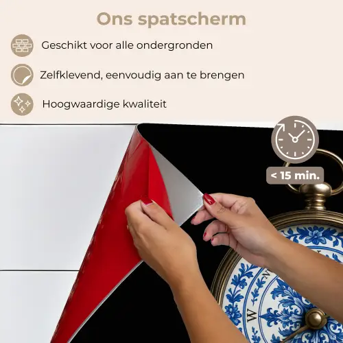 Kompas - Delfts blauw - Zwart keuken achterwand spatscherm klein -spatscherm_NL