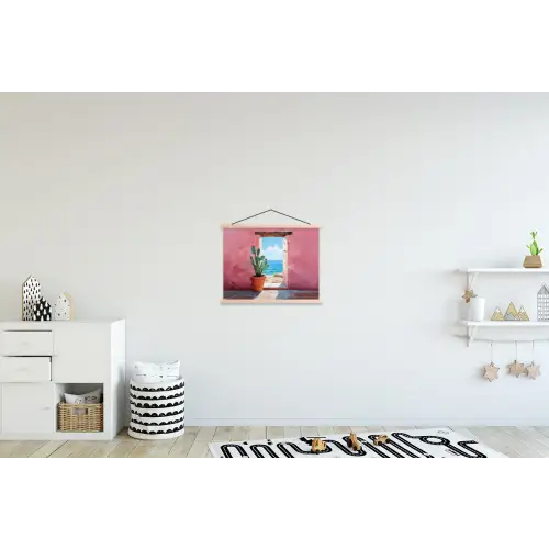 Zee - Roze - Cactus textielposter latten blank klein -kinderkamer