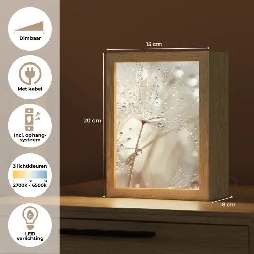 Natuur - Bloemen - Druppels - Regen Light Box met kabel (Tafellamp) klein -USP_NL