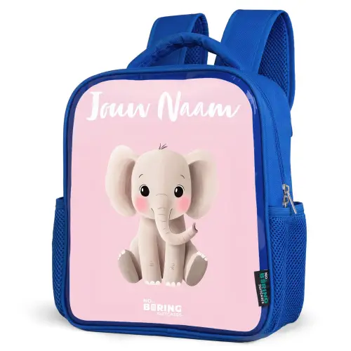Olifant - Grijs - Baby - Slurf Kinderrugzak - Blauw middel -schuin