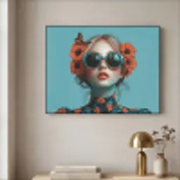 Vrouw - Blauw - Vlinder - Bloemen - Aesthetic Textielframe zwart klein -sfeer2