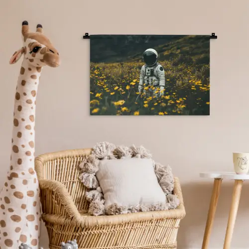 Astronaut - Bloemen - Veld - Geel Wandkleed katoen klein -wsfeer5_kind