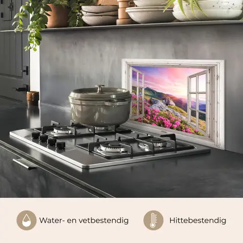 Bergen - Landschap - Doorkijk - Bloemen - Avond - Roze keuken achterwand spatscherm klein -usp_NL