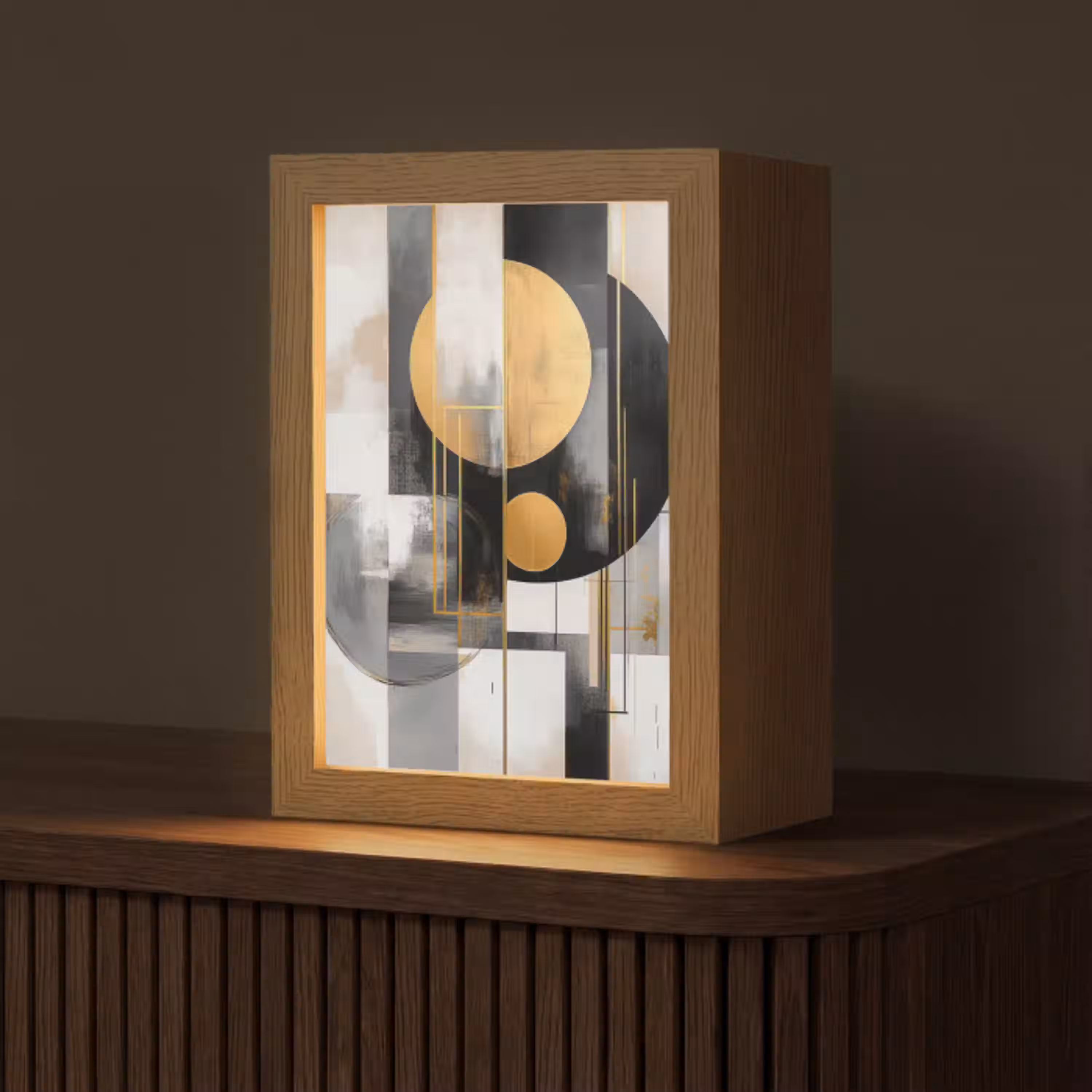 Abstract - Goud - Zilver - Vormen - Aesthetic - Modern Light Box met kabel (Tafellamp) klein -z3d_website