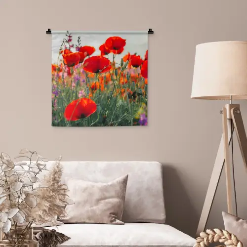 Klaproos - Bloemen - Rood - Paars - Weide Wandkleed katoen klein -sfeer4