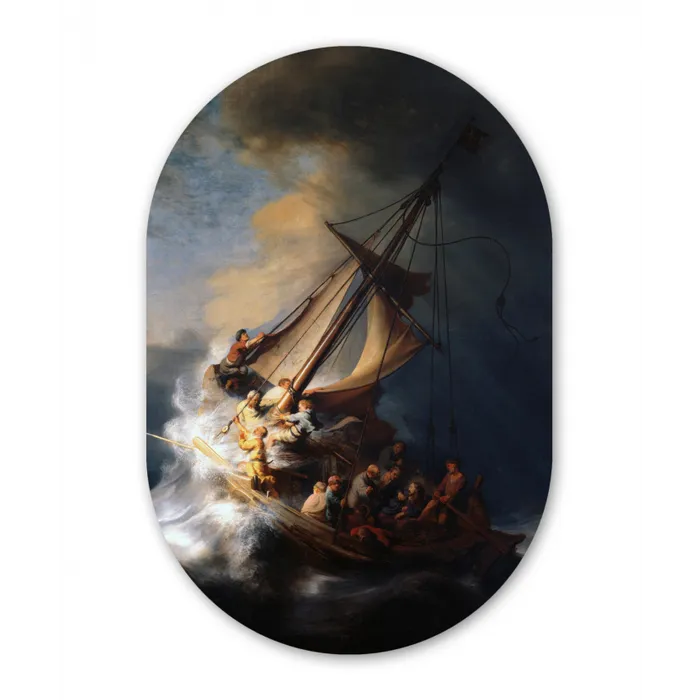 De storm op het meer van Galilea - Rembrandt van Rijn Wandcirkel Ovaal Forex klein -3d