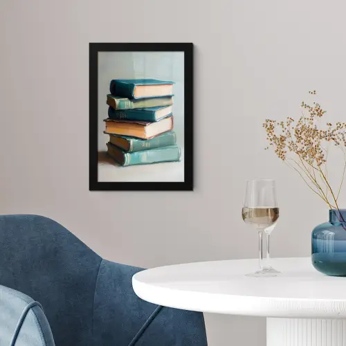 Stapel - Boeken - Groen - Daglicht fotolijst zwart zonder passe partout klein -sfeer4